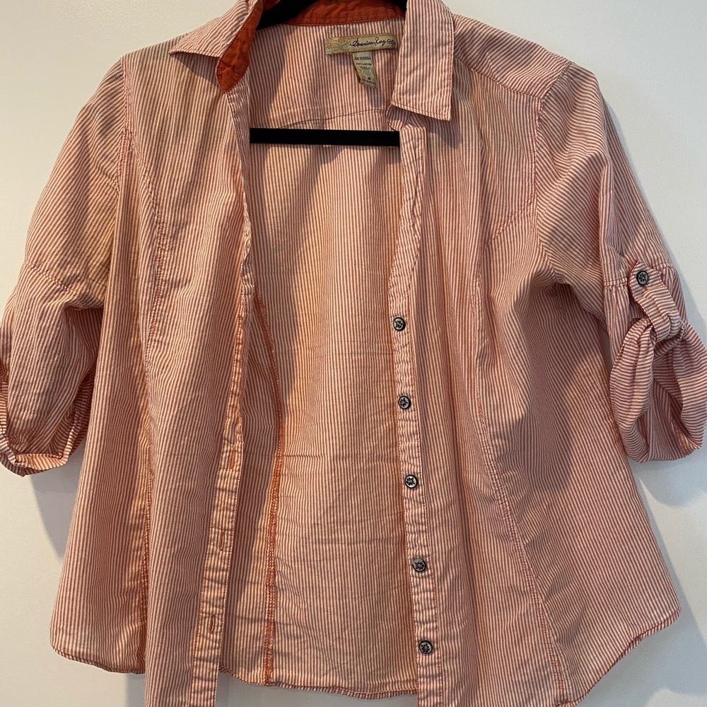 Coral and White Striped Button Down